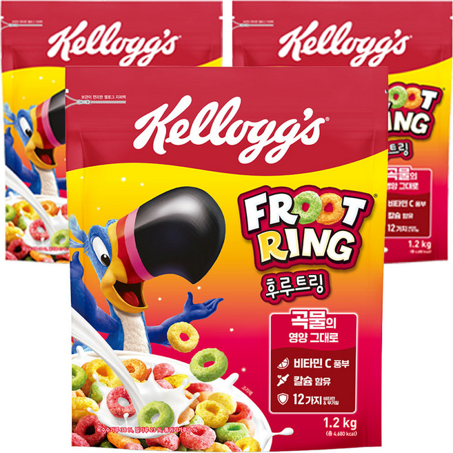 켈로그 후르트링 시리얼, 1.2kg, 3개