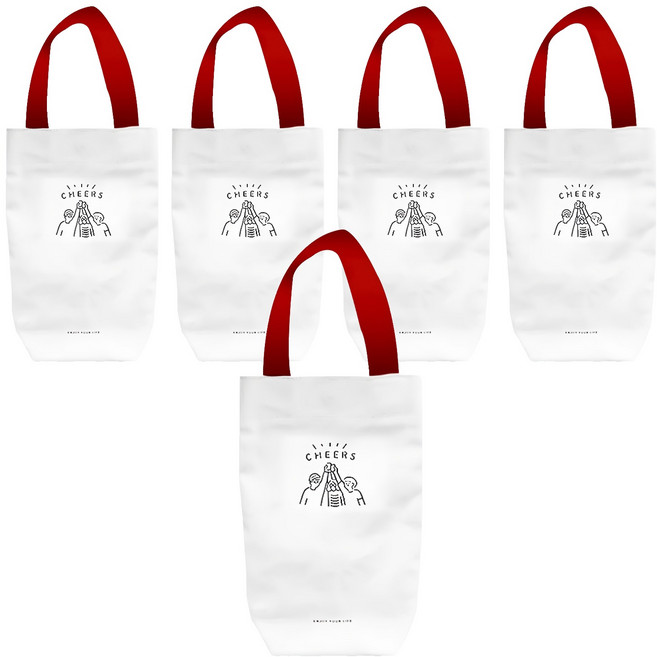 文青帆布 Cheers飲料提袋 Set 5, 紅色提把 + 白色, 1組