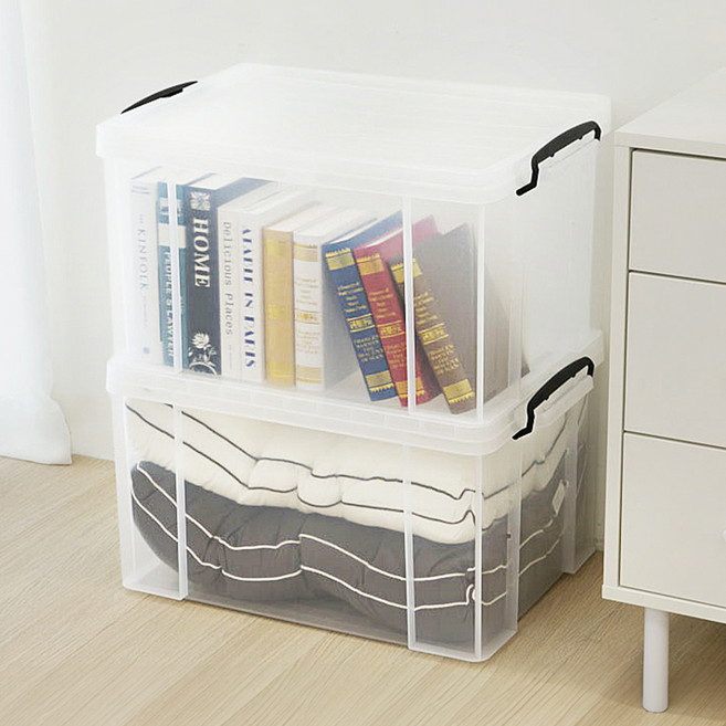 코멧 국내생산 다용도 모던 수납박스, 투명, 2개