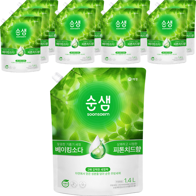 순샘 베이킹소다 피톤치드향 주방세제 리필, 1.4L, 10개