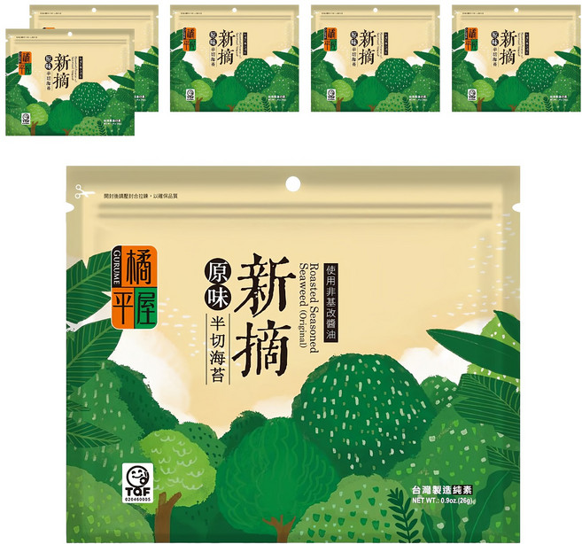 橘平屋 新摘半切海苔 原味, 26g, 6包