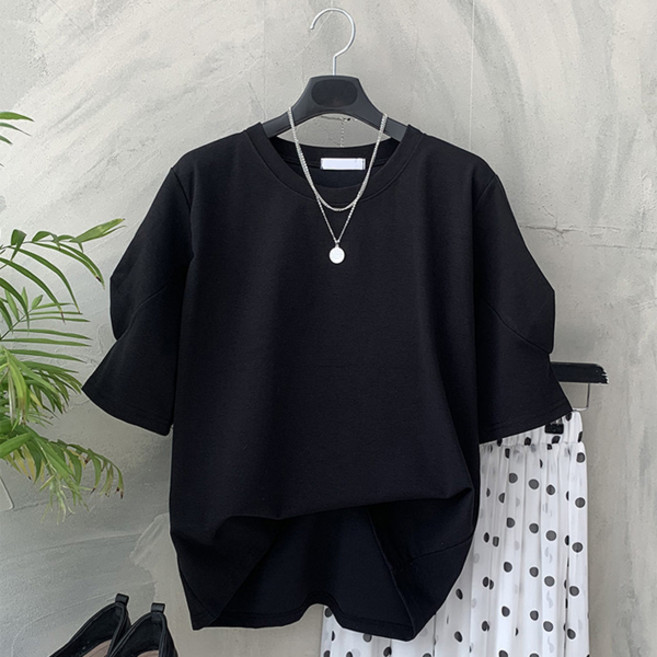 행복여[신상무배]메이드 벌룬 퍼프 소매 티셔츠