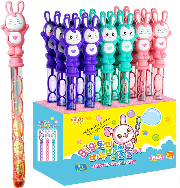 해피아이몰 40cm 빅 토끼 스틱 막대 비누방울 놀이, 혼합색상, 15개