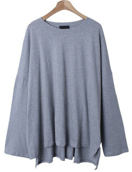 시크블랙 여성용 케로다 라운드넥 언발 트임 오버핏 긴팔 티셔츠 cpt15617k47