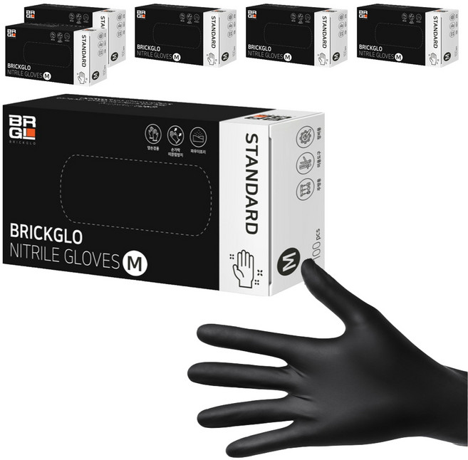 브릭글로 스탠다드 니트릴장갑 100p, 블랙, 중(M), 6개