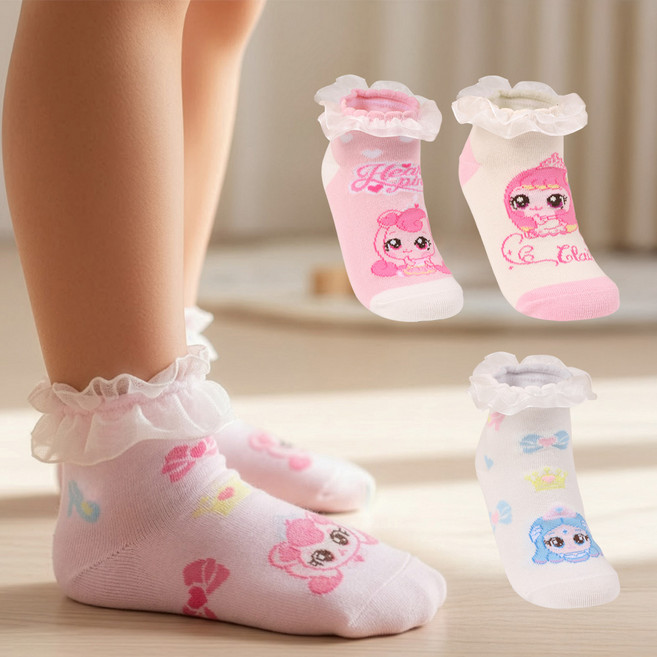 프리미에팜 아동용 캐치티니핑 프린세스 레이스 단목 양말 4종 세트