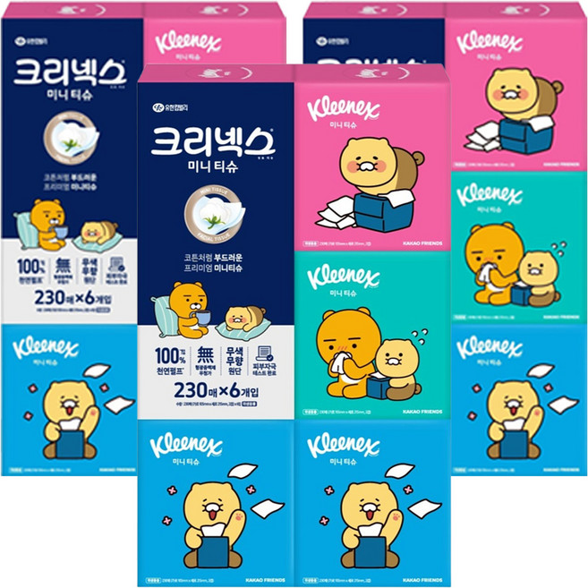 크리넥스 코튼처럼 부드러운 프리미엄 미니티슈 카카오프렌즈, 230매입, 18개