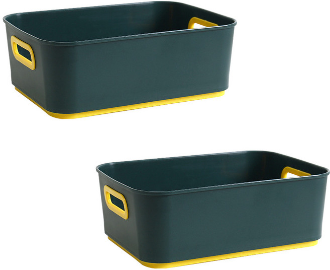 앤티스 배색 라인 깔끔 정리 바구니, 그린, 2개