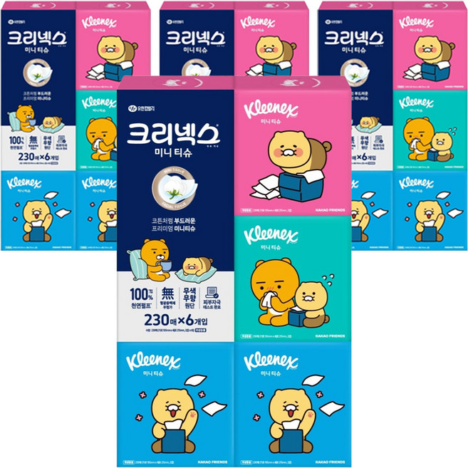 크리넥스 코튼처럼 부드러운 프리미엄 미니티슈 카카오프렌즈, 230매, 24개