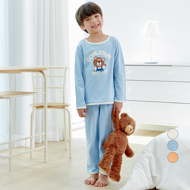 롤리트리 아동용 30수 싱글 9부 솔리드 배색 포인트 실내복 상하 세트