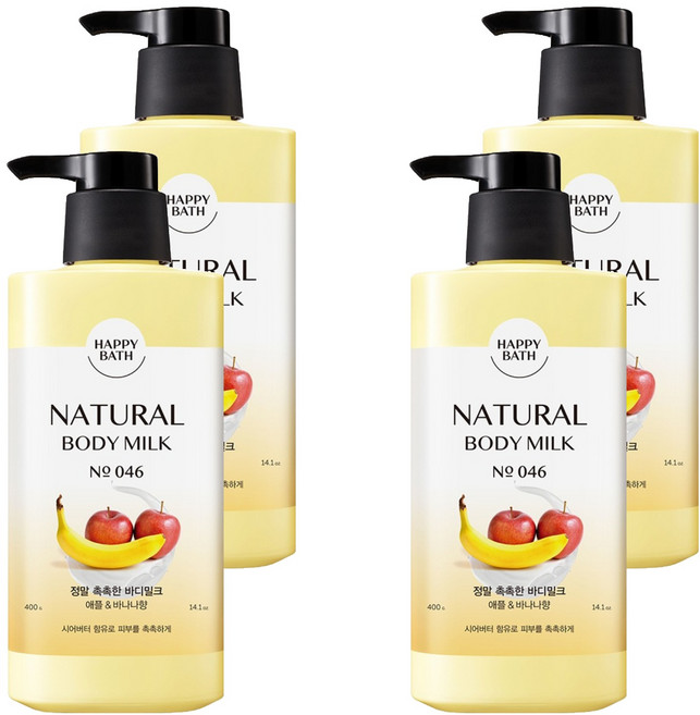 해피바스 정말 촉촉한 바디밀크 애플 앤 바나나향, 400g, 4개