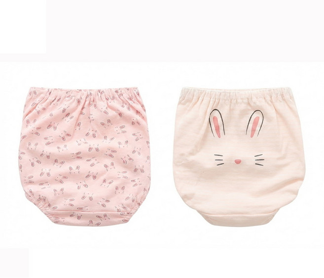 Bebehome 兒童純棉透氣親膚三角內褲2件組, 小兔圖案 粉色 + 米色, 1組