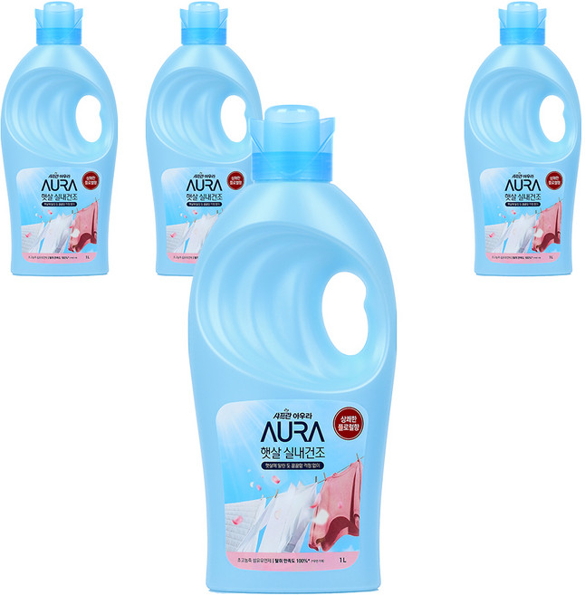 아우라 햇살 실내건조 초고농축 섬유유연제 상쾌한 플로럴향 본품, 1L, 4개