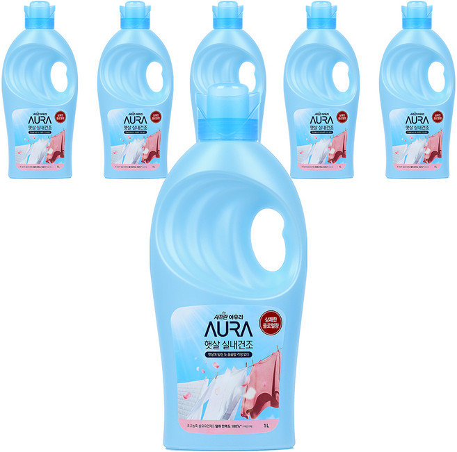 아우라 햇살 실내건조 초고농축 섬유유연제 상쾌한 플로럴향 본품, 1L, 6개