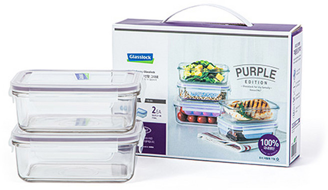 글라스락 퍼플에디션 직사각 밀폐용기 세트, 1세트, 715ml(2P)