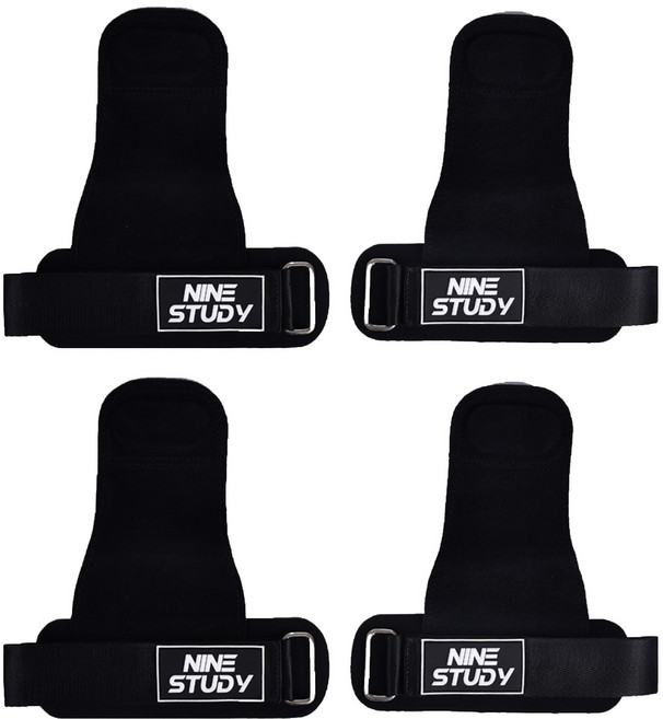 NINE STUDY AD-ROCKET 頂級皮革防滑重訓拉力帶 150g, 2個, 黑色