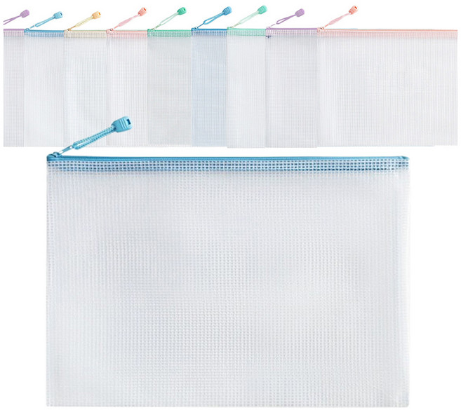 문구담 두꺼운 마카롱 PVC a4 지퍼 투명 방수 파우치, 혼합색상, 10개