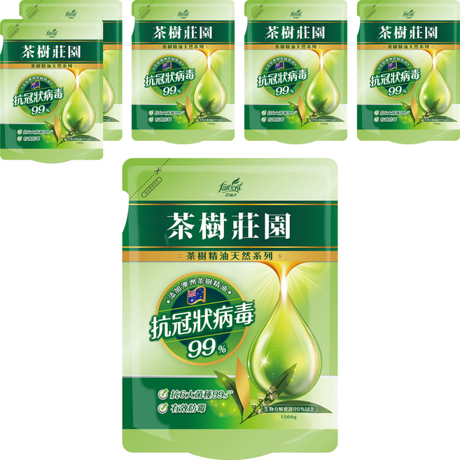 farcent 花仙子 茶樹莊園 天然抗菌超濃縮洗衣精補充包, 1.5kg, 6包