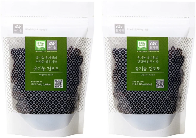 유가원 유기농 건포도, 340g, 2개 - 쿠팡
