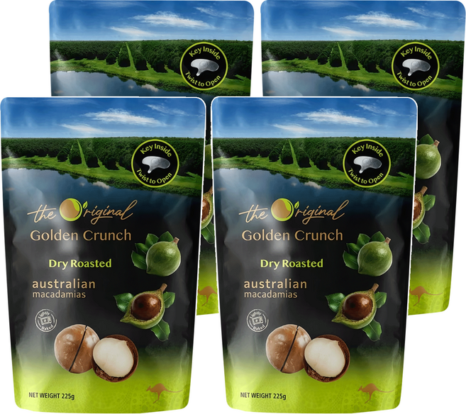 The Original Golden Crunch Macadamias Australia 頂級夏威夷果 帶殼原味, 4個, 225g