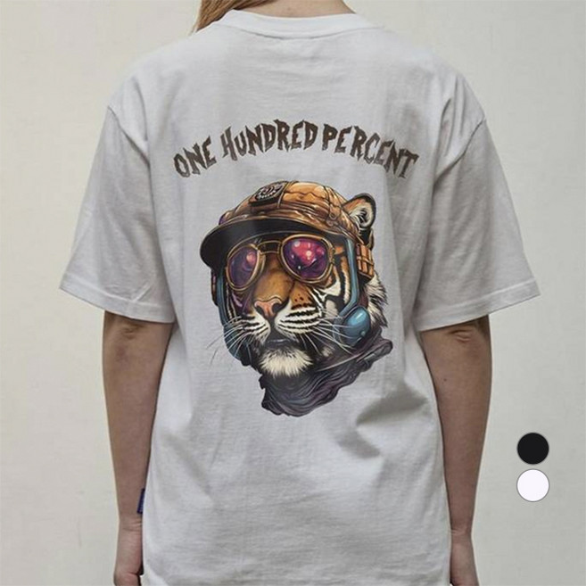 원헌드레드퍼센트 남녀공용 통기성 b아미타이거 세미오버 반팔 면 티셔츠