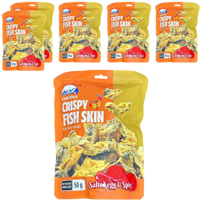 PHI LONG 辣鹹蛋黃口味魚皮, 50g, 6包