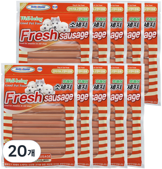 헬로도기 강아지 고양이 후레시 소세지 8p, 오리고기맛, 120g, 20개