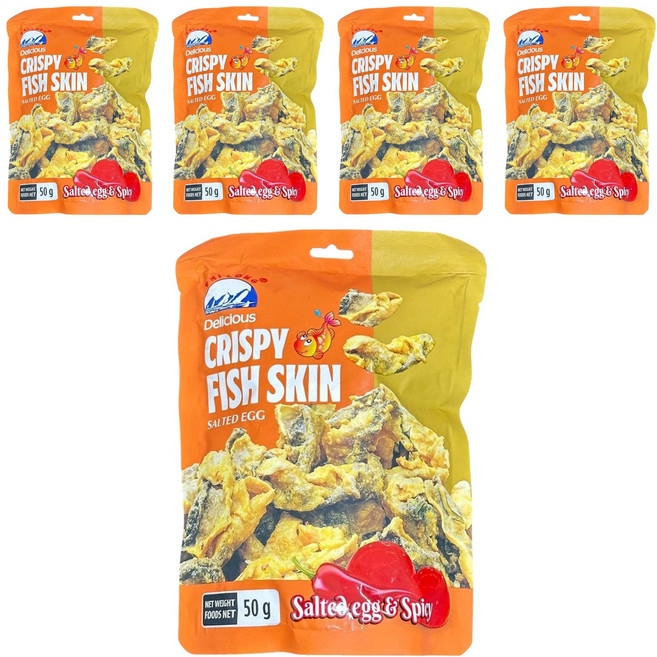 PHI LONG 辣鹹蛋黃口味魚皮, 50g, 5包