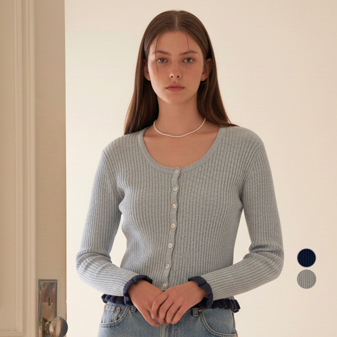 에이비에프지 여성용 배색 프릴 가디건 AFY1HY34