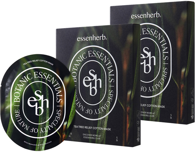 essenherb 茶樹舒緩棉質面膜, 2個, 5入