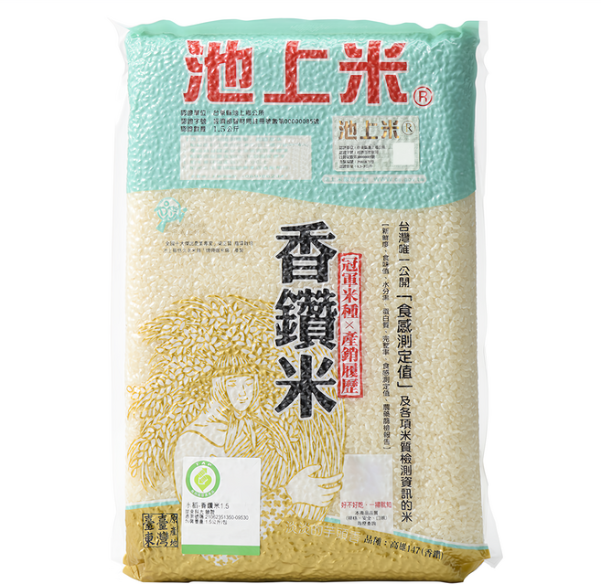 池上多力米 香鑽米 產銷履歷, 1.5kg, 1包, CNS一等米