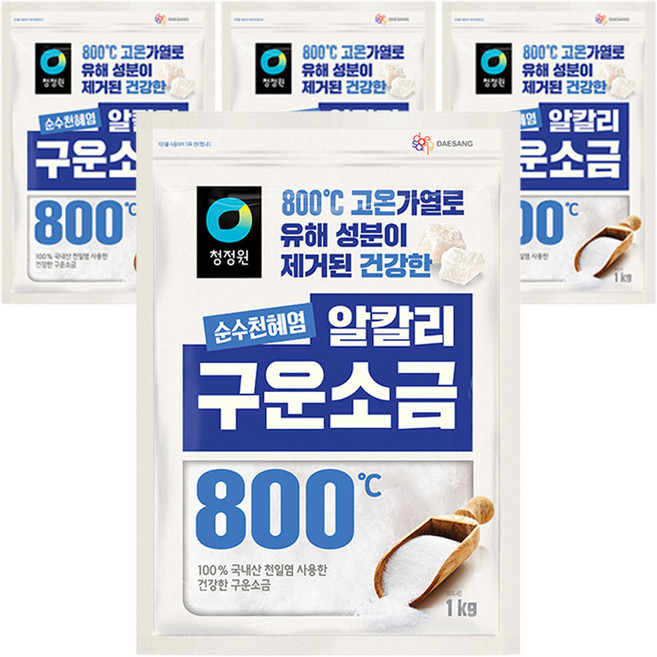 청정원 순수천혜염 알칼리 구운소금, 1kg, 4개