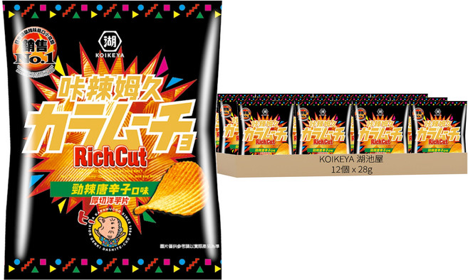 KOIKEYA 湖池屋 咔辣姆久 厚切洋芋片 勁辣唐辛子, 12包, 28g