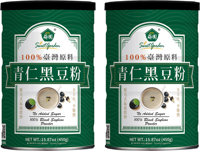 薌園 青仁黑豆粉 熟粉, 450g, 2罐