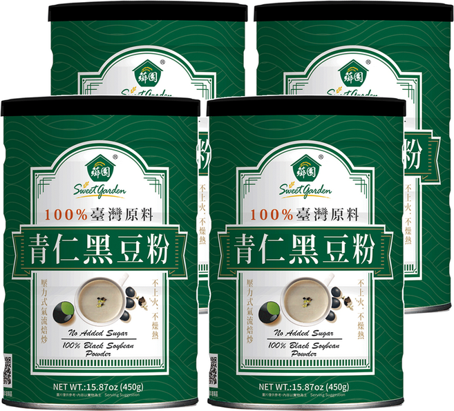 薌園 青仁黑豆粉 熟粉, 450g, 4罐
