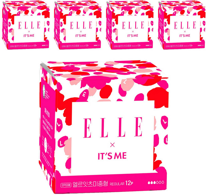 잇츠미 엘르 순면커버 생리대 날개형, 중형, 12개입, 5개