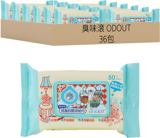 臭味滾 ODOUT 狗狗專用除臭 抑菌濕紙巾, 1箱, 36個裝