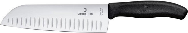 VICTORINOX 瑞士維氏 三德刀 防沾黏紋絡溝槽 17cm 刃長主廚刀, 黑色, 1支