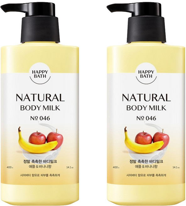 해피바스 정말 촉촉한 바디밀크 애플 바나나향, 400ml, 2개