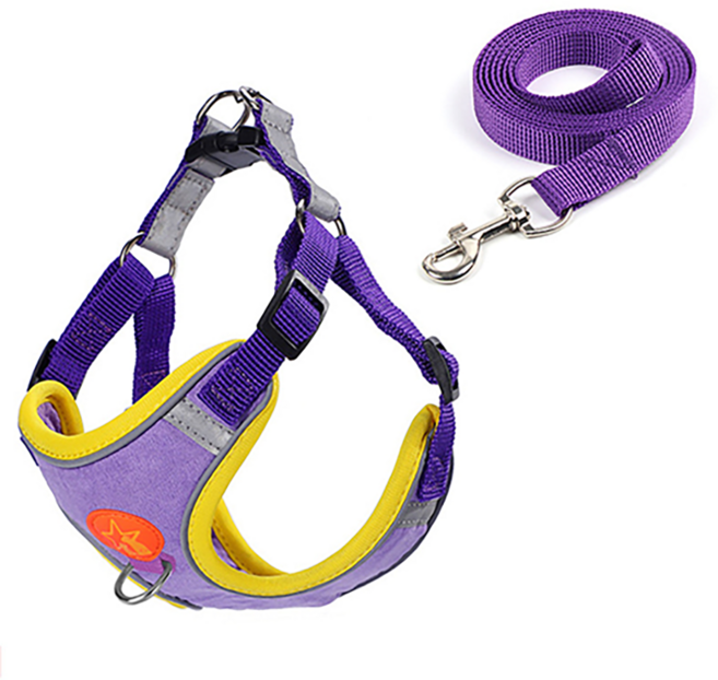 타이탄 고양이 탈출 방지 스웨이드 조끼 하네스 + 150CM 리드줄, 보라색, 1개