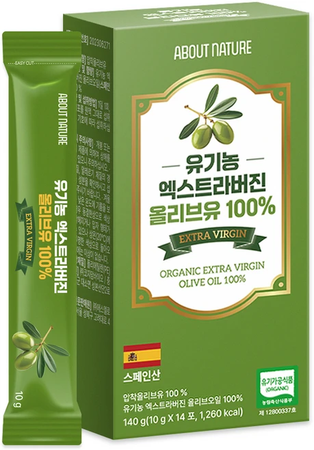 어바웃네이처 유기농 엑스트라버진 올리브유 14p, 140g, 1개 - 쿠팡