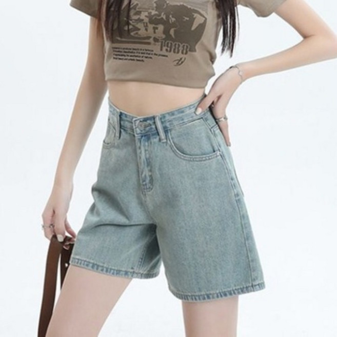 어썸풀 여성용 스트렌트 하이웨스트 데님 반바지 A26SMP022312