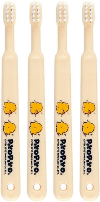 PiYOPiYO 黃色小鴨 乳牙刷 6個月以上, 黃色, 4支, 1入