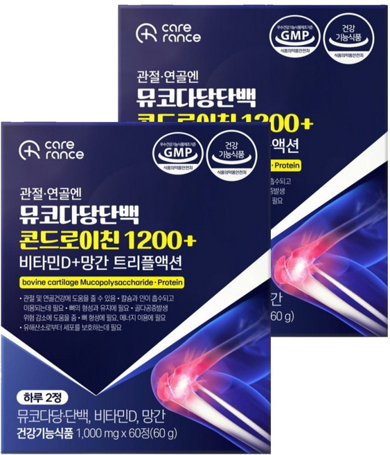 케어란스 관절 연골엔 뮤코다당단백 콘드로이친 1200+ 비타민D+망간 트리플액션 6g, 2개, 6정