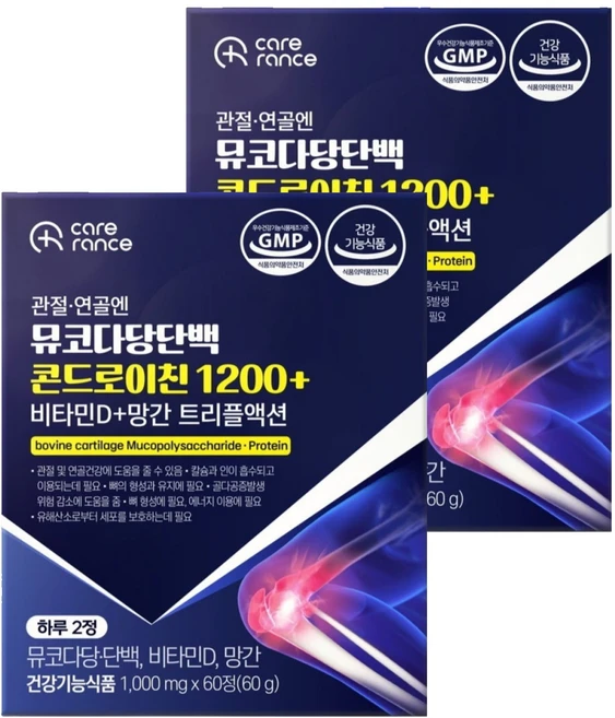 케어란스 관절 연골엔 뮤코다당단백 콘드로이친 1200+ 비타민D+망간 트리플액션 6g, 2개, 6정 - 쿠팡