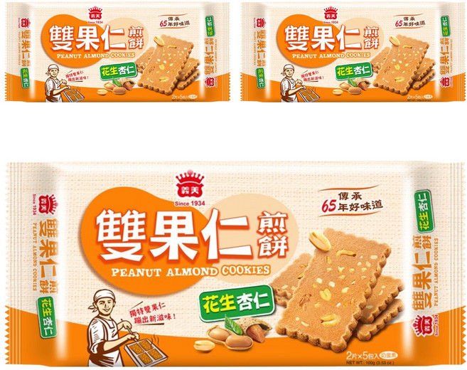 義美 雙果仁煎餅 花生杏仁, 100g, 3包