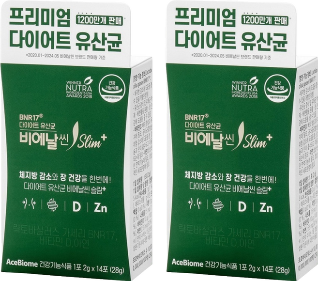 BNR17 다이어트 유산균 비에날씬 슬림플러스, 28g, 2개