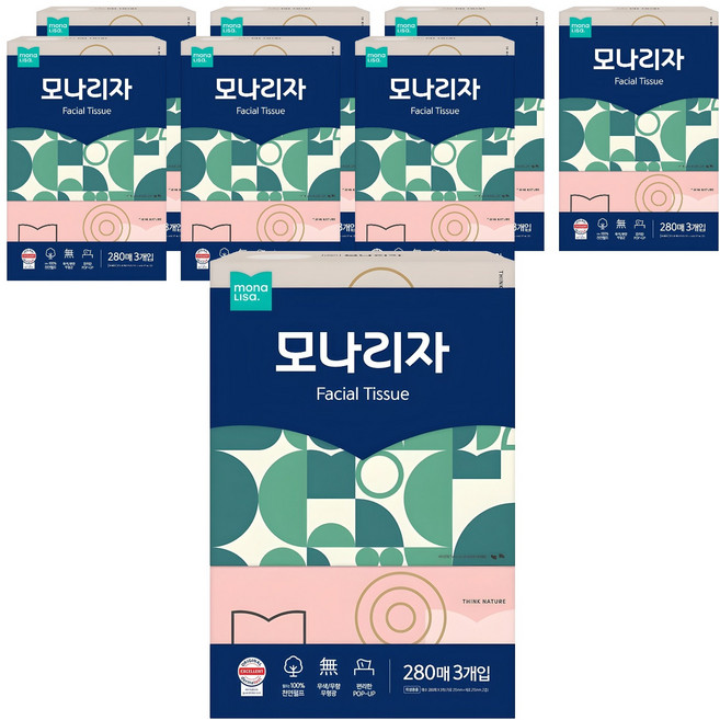 모나리자 천연펄프 미용티슈 2겹, 280개입, 24개