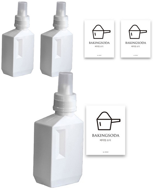 아토소 세탁세제 소분 디스펜서 650ml + 베이킹소다 라벨 1p, 화이트, 3세트