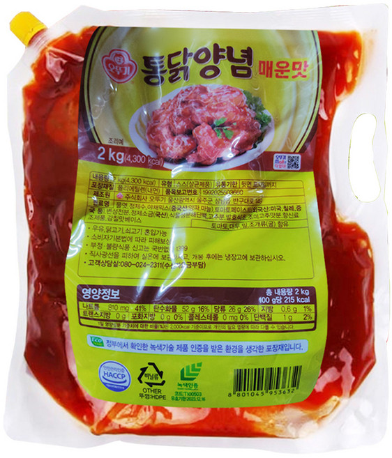 오뚜기 오쉐프 통닭양념 매운맛 소스, 2kg, 1개